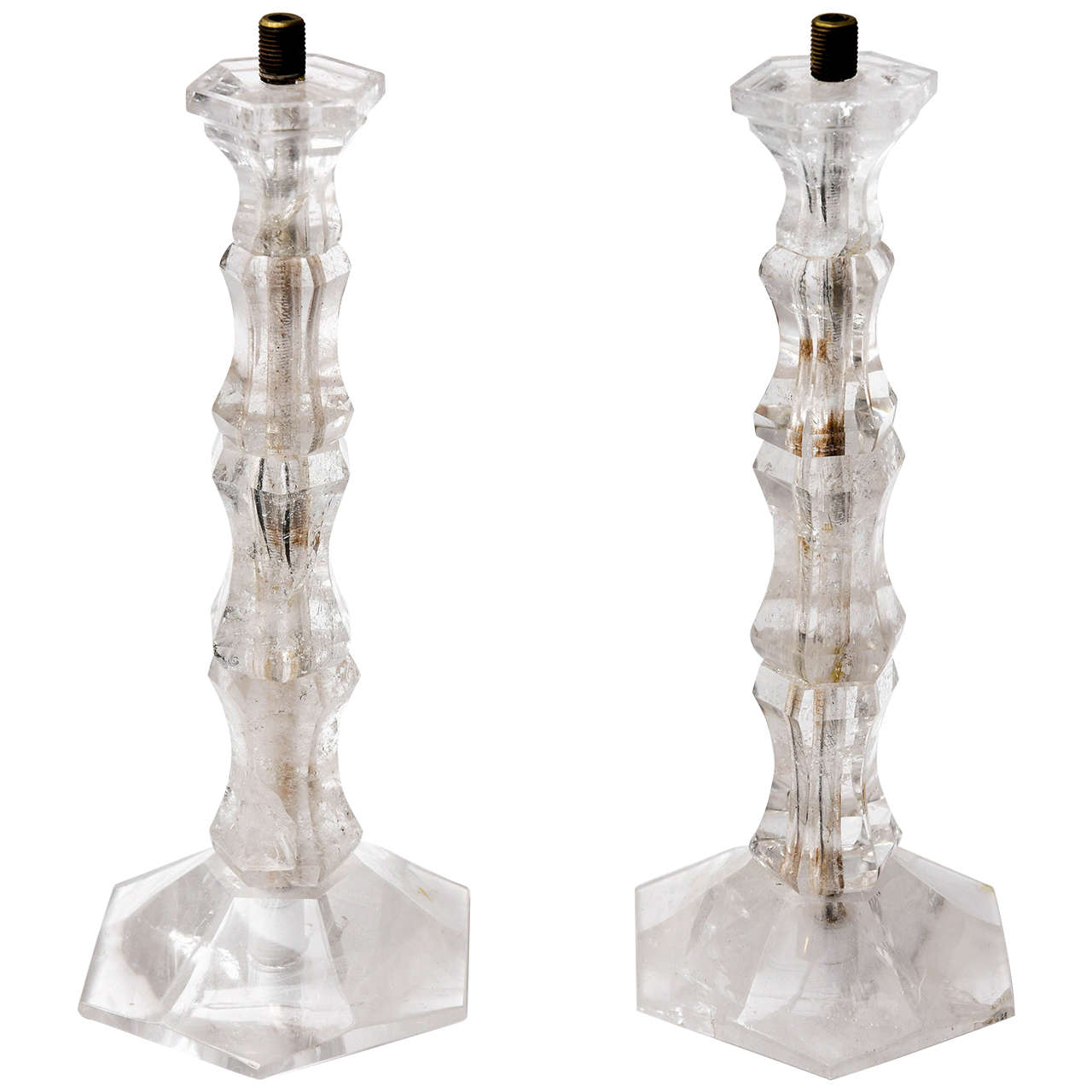 Pair of Rock Crystal Candlesticks Art Deco Period France  For Sale