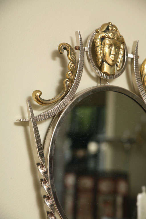 G. Poillerat Style French Art Deco Metal Mirror In Excellent Condition In Miami, FL