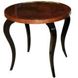 French Art Deco Exotic Walnut/ Black Lacquer Accent Table
