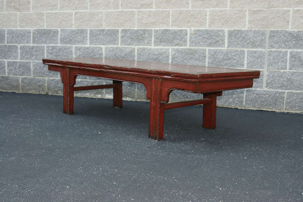 Early to Mid 19hC. Q'ing Dynasty Shandong Red Lacquered Tea Table In Excellent Condition In East Hampton, NY