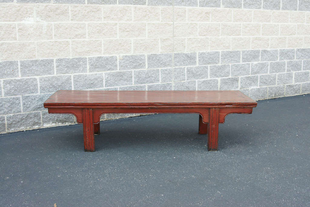 Elm Early to Mid 19hC. Q'ing Dynasty Shandong Red Lacquered Tea Table