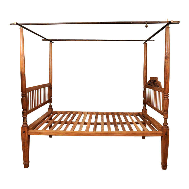 Teak Four Poster Bed w/ Bamboo Crossbars