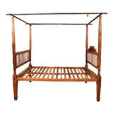 Antique Teak Four Poster Bed w/ Bamboo Crossbars
