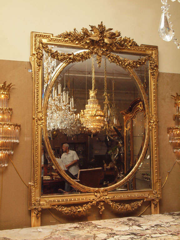 Grand sized Antique French Louis XVI Mirror with Original Gold Leaf