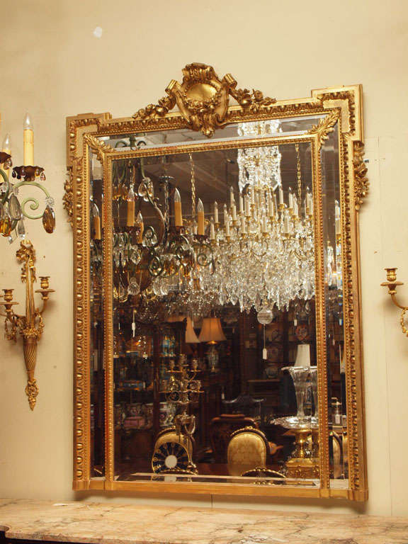 Antique French Louis XVI gold mirror.