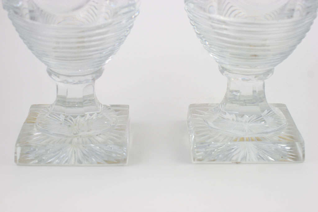 Baccarat Cut Crystal Vases With Floral Medallions In Excellent Condition For Sale In New York, NY