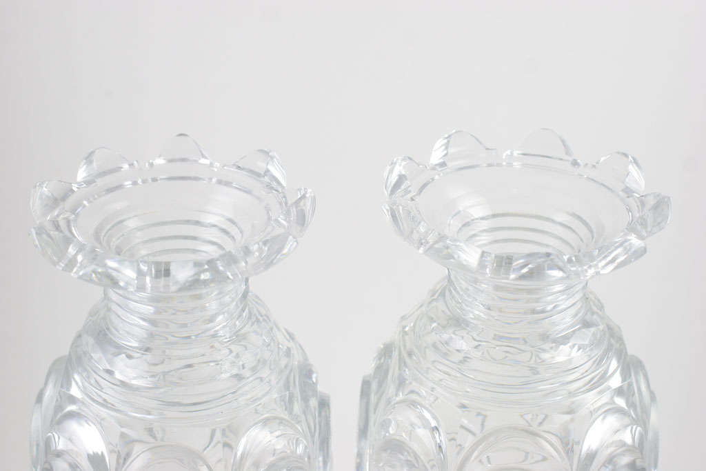 19th Century Baccarat Cut Crystal Vases With Floral Medallions For Sale