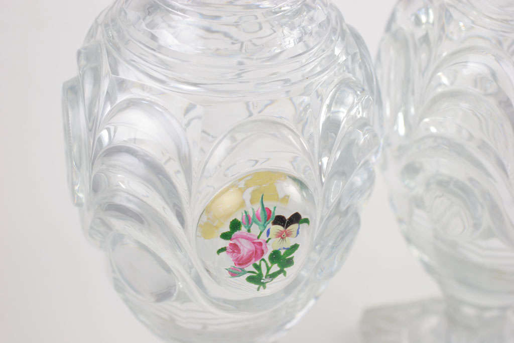 Baccarat Cut Crystal Vases With Floral Medallions For Sale 1