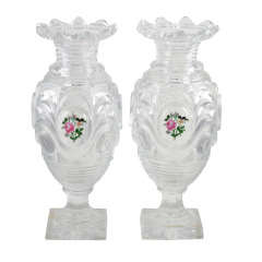 Baccarat Cut Crystal Vases With Floral Medallions