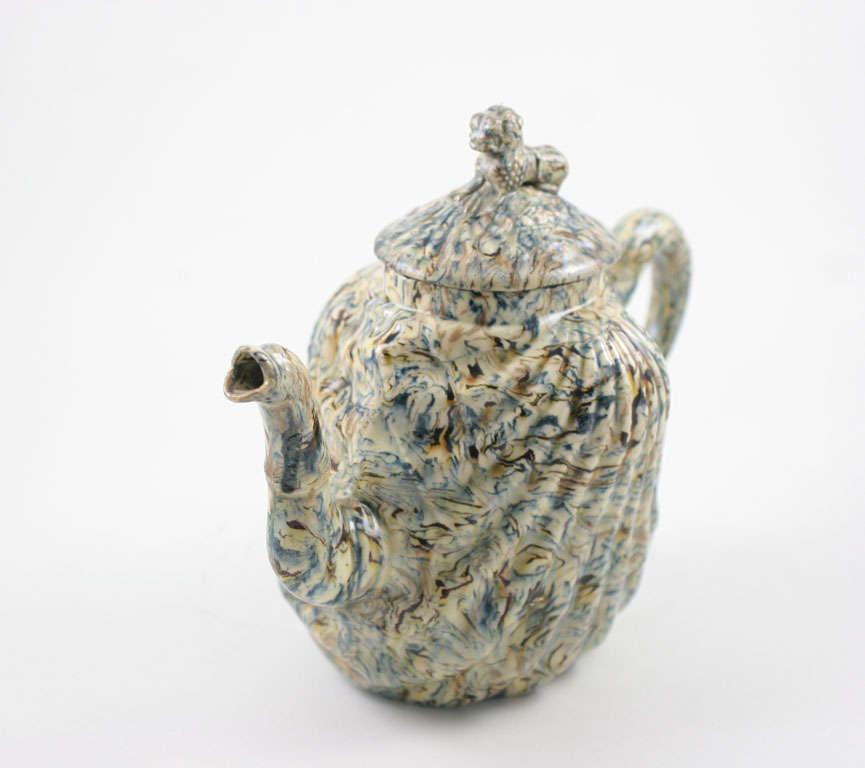 English Solid Agate Pottery Pectin Shell Teapot 1