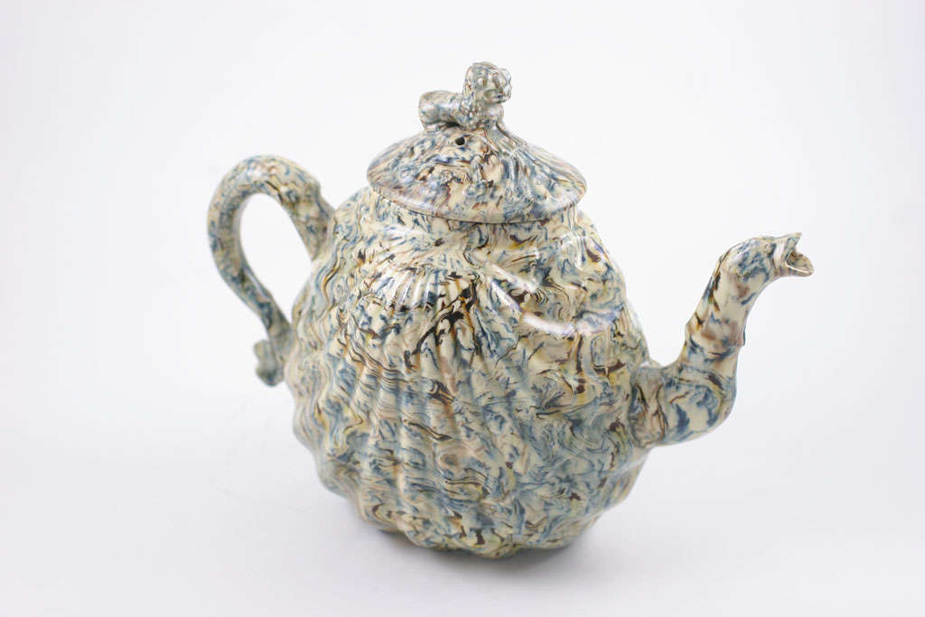 English Solid Agate Pottery Pectin Shell Teapot 3