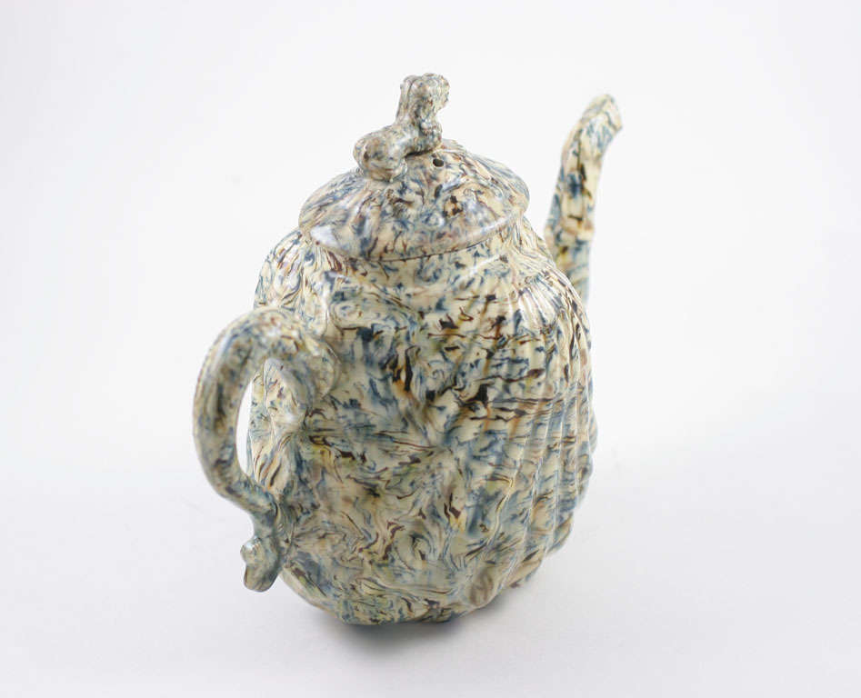 English Solid Agate Pottery Pectin Shell Teapot 4