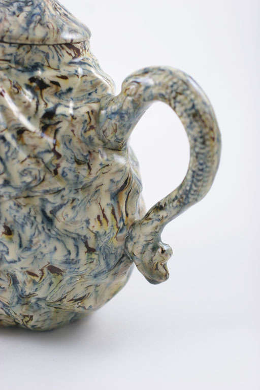 English Solid Agate Pottery Pectin Shell Teapot 5