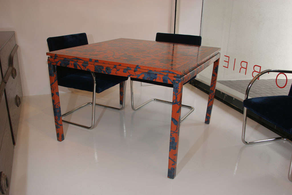 American Game Table Wrapped in Fabric with Chairs