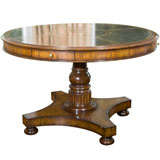 Round  Center  Hall Table-Tooled  Leather  Top