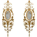 Pair  Gilted  Wood,  Metal  and  Mirror  Sconces