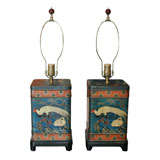 A Pair of 1940's Chinese Style Tins Mounted as Lamps