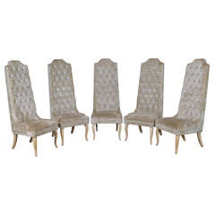 Set of Five Tall Back Tufted Dining Chairs
