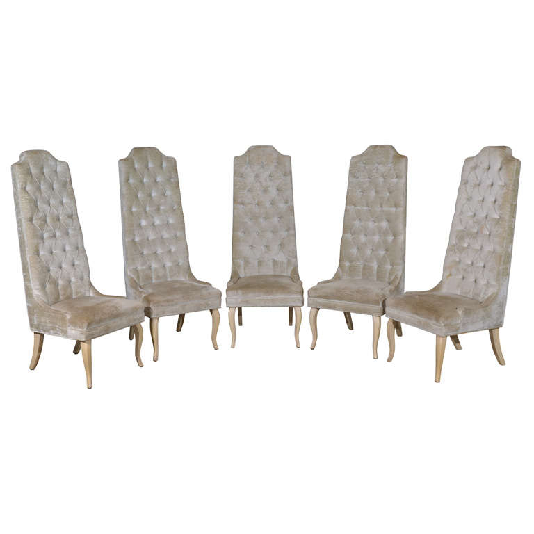 Set of Five Tall Back Tufted Dining Chairs