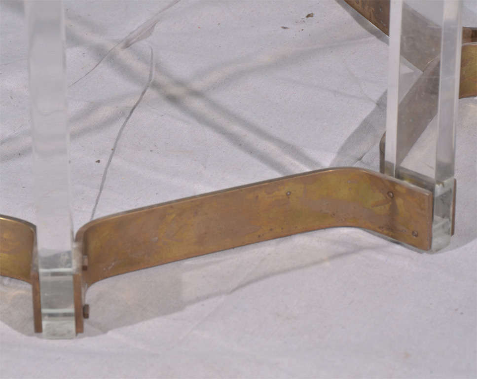 American Lucite and Brass Dining Table with Glass Top