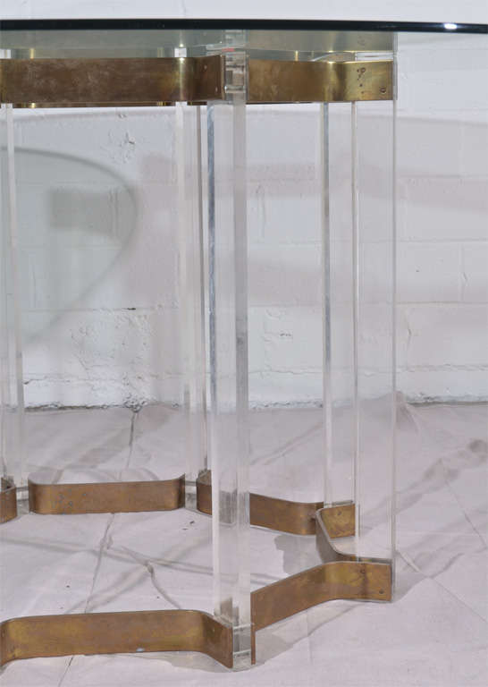 Lucite and Brass Dining Table with Glass Top 1