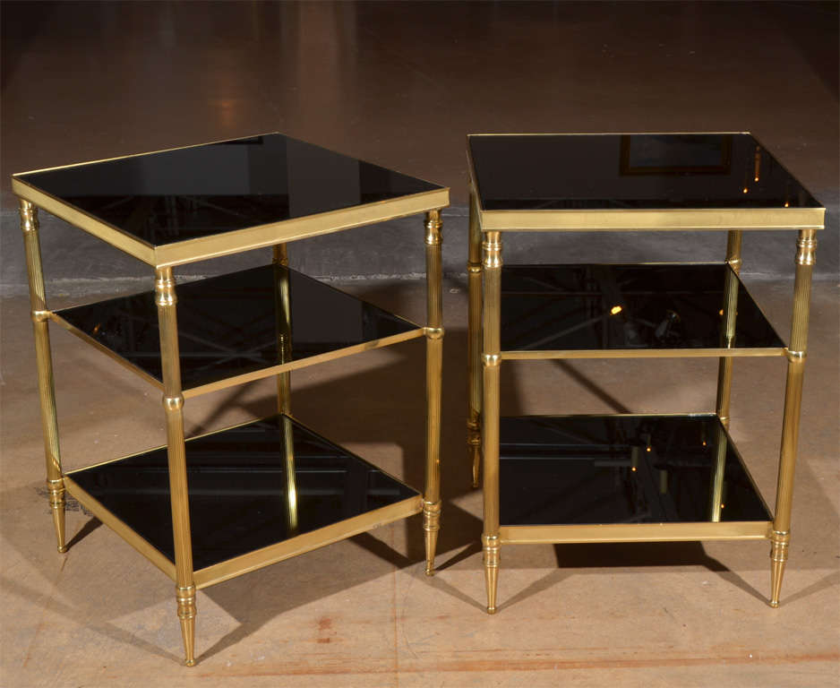 Pair French Brass 3-Tier Side Tables