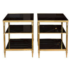 Vintage Pair French Brass 3-Tier Side Tables