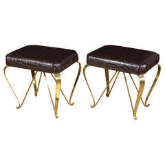 Pair French Moderne Brass Benches