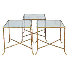 Three Bronze Faux Bamboo Side Tables 