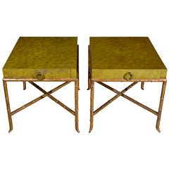 Antique Pair Faux Wood Bamboo End Side Tables