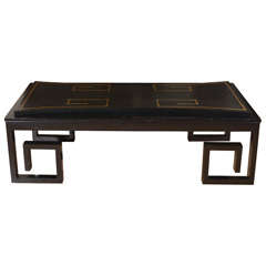 Leather Top Coffee Table with Greek Key Motif