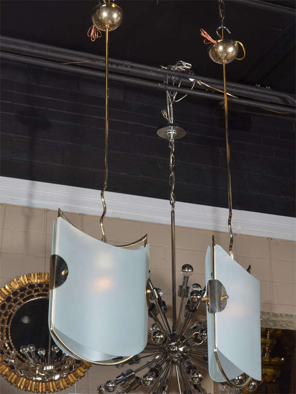 Pair of Italian Glass Brass Pendants Ceiling Lights
