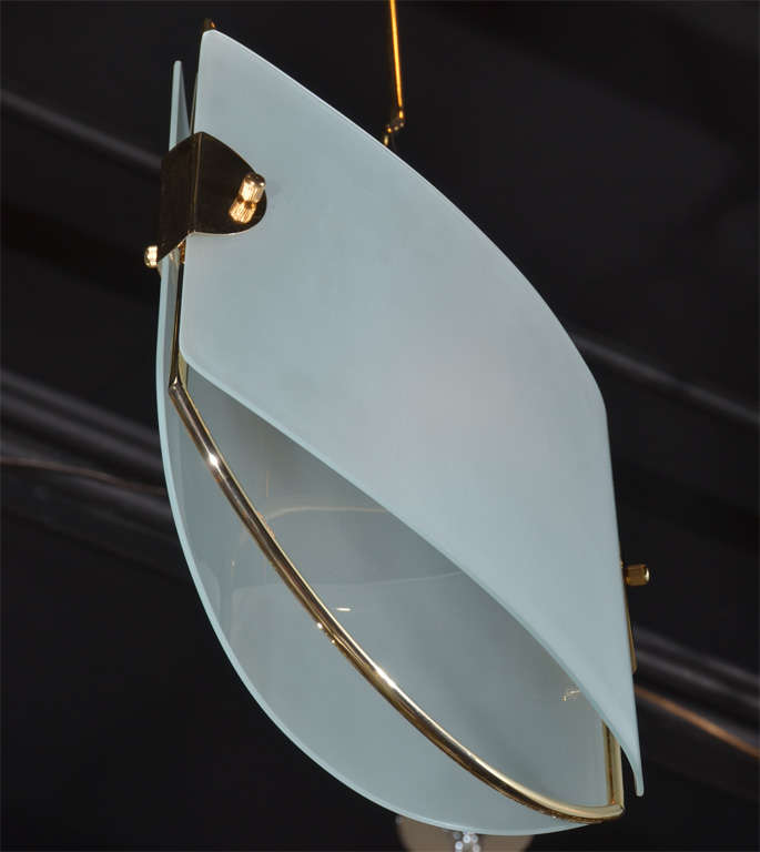 Pair of Italian Glass Brass Pendants Ceiling Lights 3