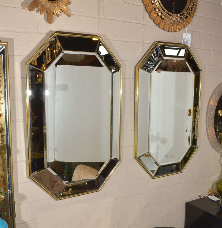 Late 20th Century Pair Brass Framed Wall Mirrors Italian