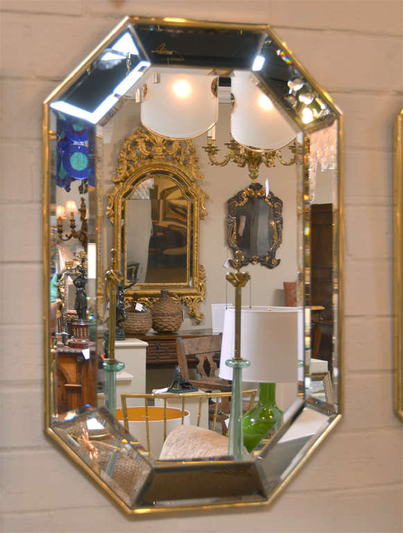 Pair Brass Framed Wall Mirrors Italian 1