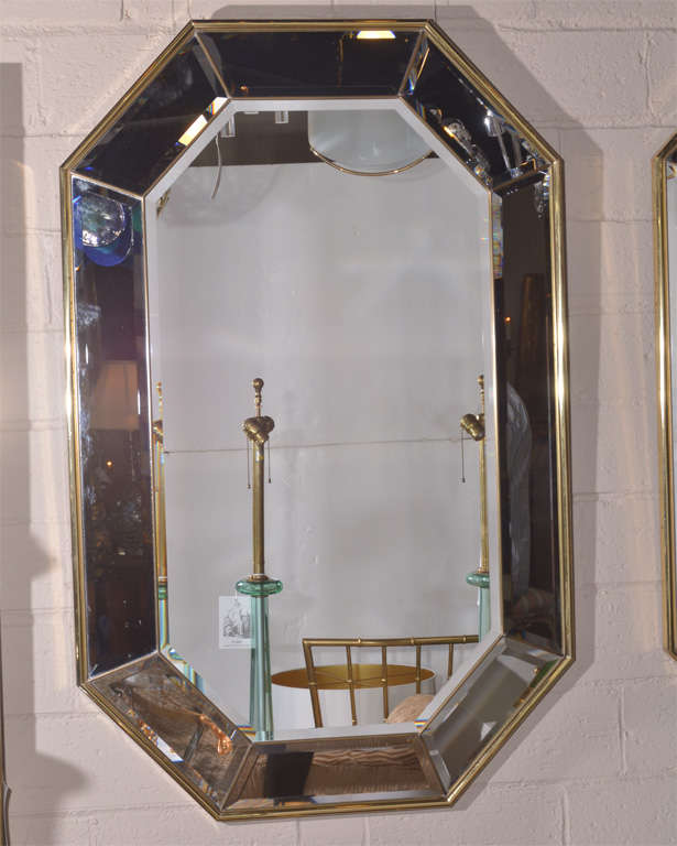Pair Brass Framed Wall Mirrors Italian 2