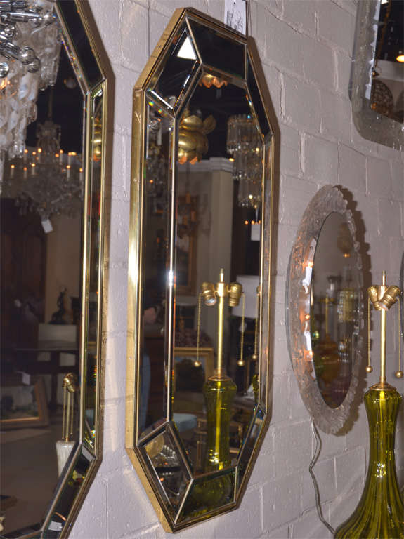 Pair Brass Framed Wall Mirrors Italian 6