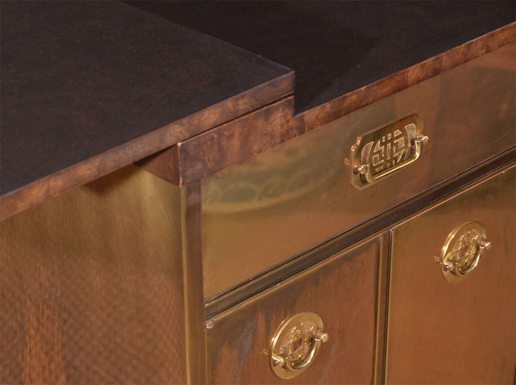 Mastercraft Brass Burl Wood Flip-Top Bar Cabinet 1