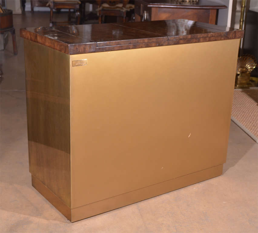 Mastercraft Brass Burl Wood Flip-Top Bar Cabinet 4
