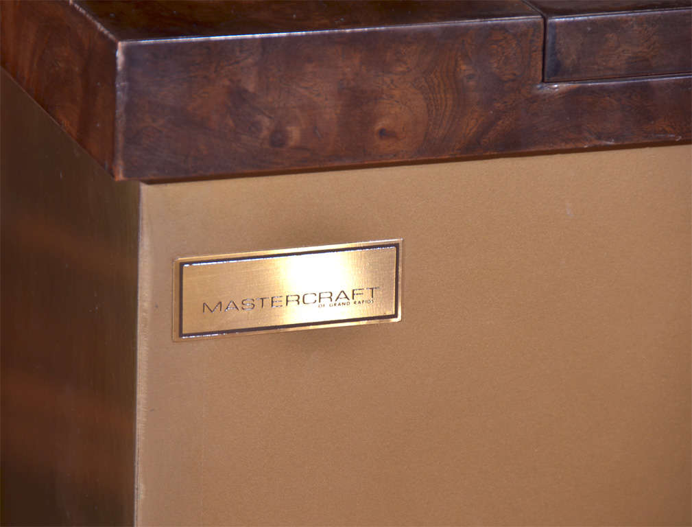 Mastercraft Brass Burl Wood Flip-Top Bar Cabinet 5