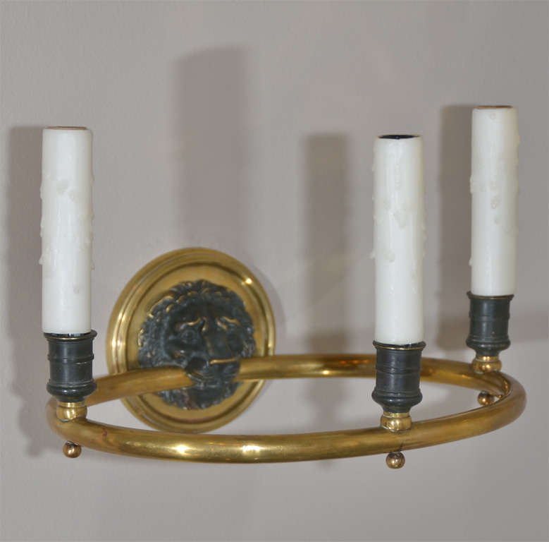 Pair French Empire Lion Bronze Wall Sconces