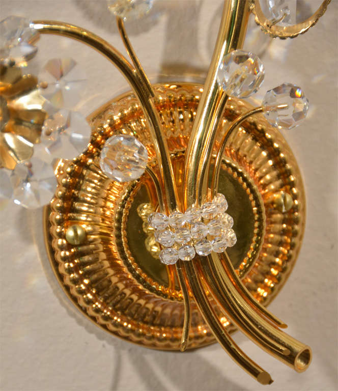 Pair Lobmeyr Style Floral Crystal Gold Plated Wall Sconces at 1stdibs