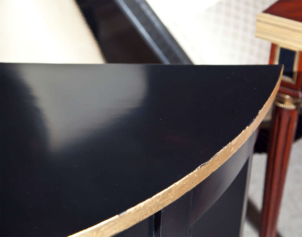 Wood Pair of Ebonized Pier Demilune Tables Mirror Veneered Black Splat