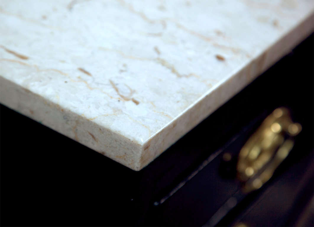 Mid-20th Century Pair of Marble Top Bow Front Chests of Drawers