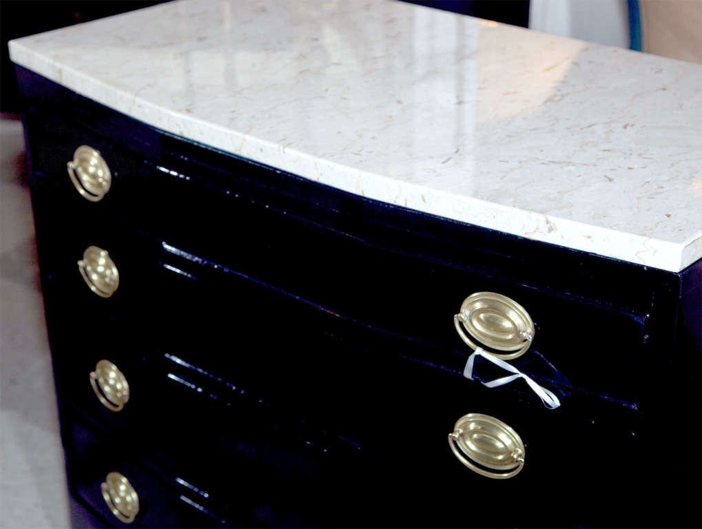 Pair of Marble Top Bow Front Chests of Drawers 2