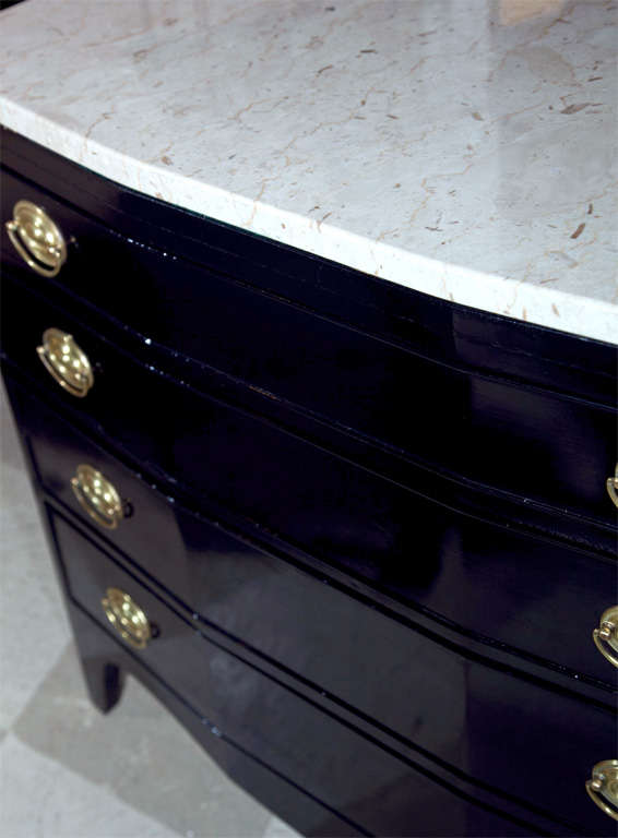 Pair of Marble Top Bow Front Chests of Drawers 4