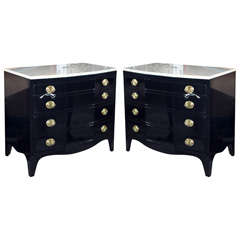 Pair of Marble Top Bow Front Chests of Drawers