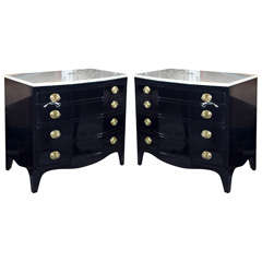 Pair of Marble Top Bow Front Chests of Drawers