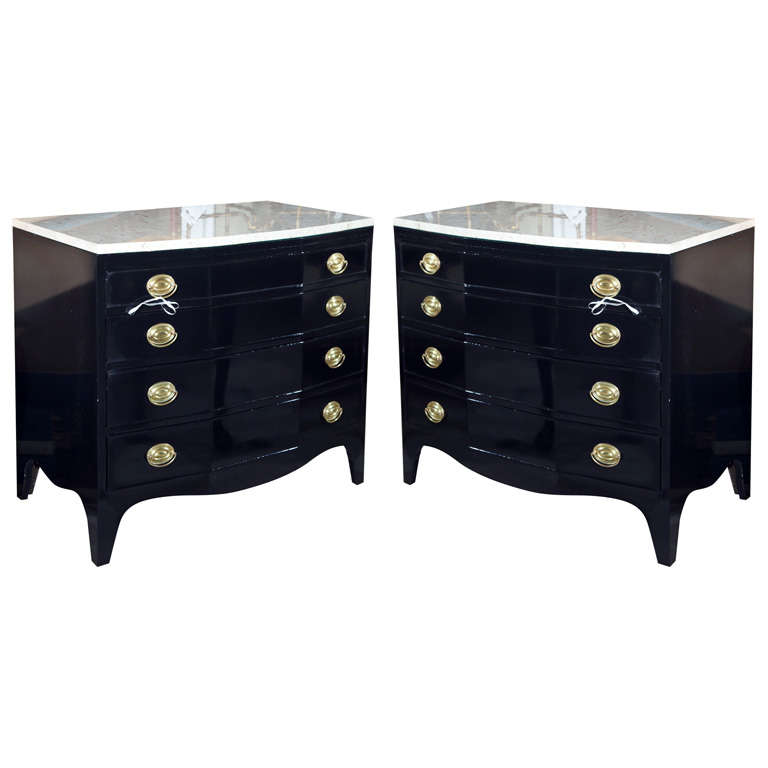 Pair of Marble Top Bow Front Chests of Drawers