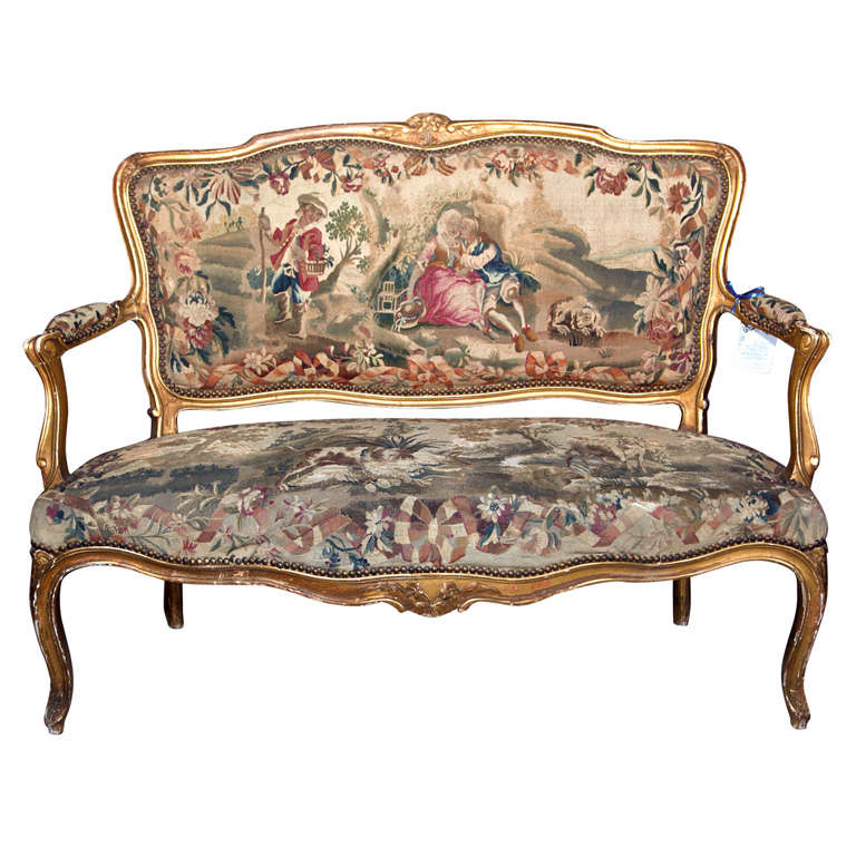 French Louis XV Style Aubusson Canape Settee